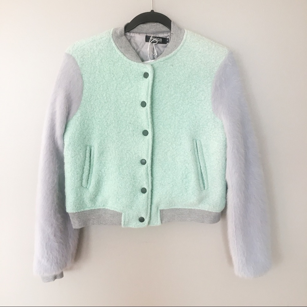 Mint Grey Fur Bomber Jacket